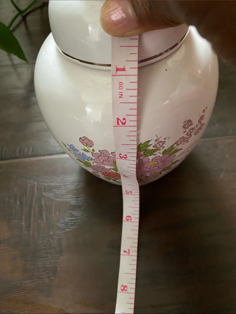White Floral Ceramic Ginger Jar with Pink Flower Motif